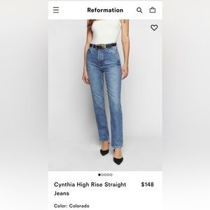 Cynthia high rise straight jeans Colorado wash Reformation size 28